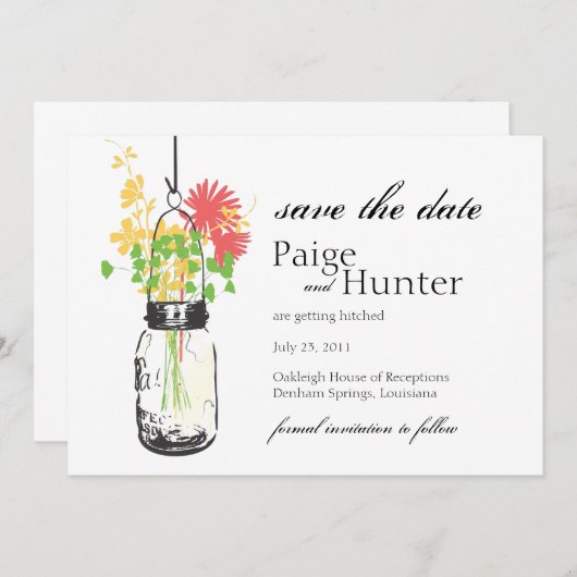 Oude Mason Pot & Wilde Bloemen Save the Date (Voorkant / Achterkant)