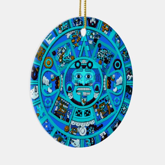 Oude Maya Azteekse symbool in blauw Keramisch Ornament (Rechts)