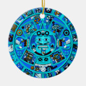 Oude Maya Azteekse symbool in blauw Keramisch Ornament (Voorkant)