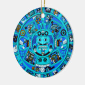Oude Maya Azteekse symbool in blauw Keramisch Ornament (Links)