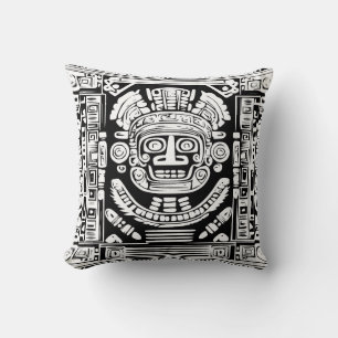 Oude Mayanische Zonnegod Masker Tribale Kunst Worp Kussen