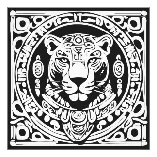 Oude Mayastijl Jaguar Krijger Stam Masker Kunst Foto Afdruk