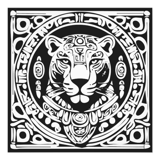 Oude Mayastijl Jaguar Krijger Stam Masker Kunst Foto Afdruk (Voorkant)