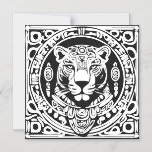 Oude Mayastijl Jaguar Krijger Stam Masker Kunst Magnetische Uitnodiging