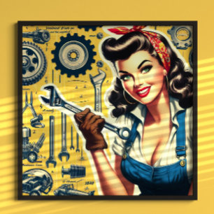 Oude mechanica pin-up poster