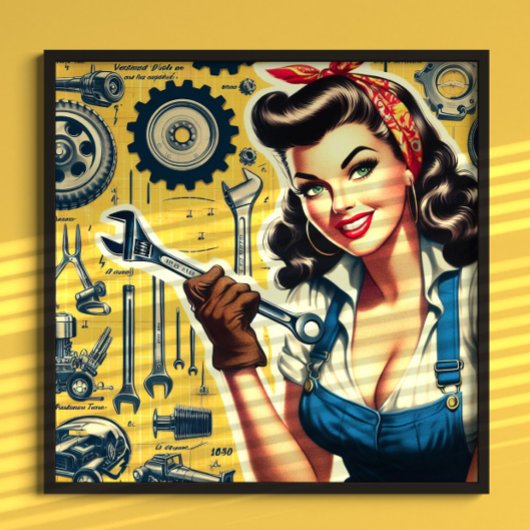 Oude mechanica pin-up poster