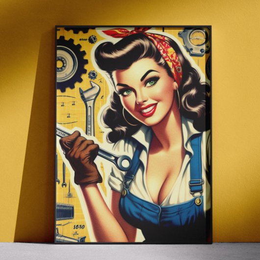 Oude mechanica pin-up poster