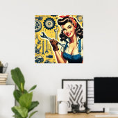 Oude mechanica pin-up poster (Thuiskantoor)