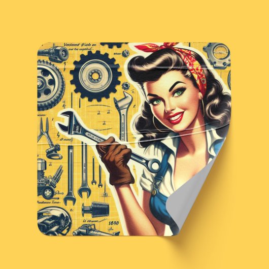 Oude mechanica pin-up vierkante sticker