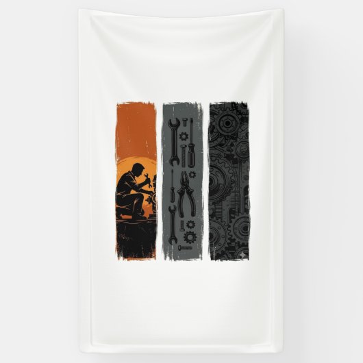 Oude mechanische gereedschapstandaard Triptych T-s Spandoek (Verticaal)