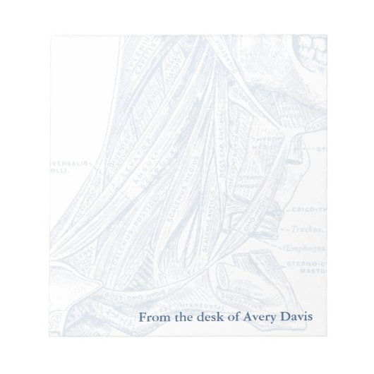 Oude medische tekenspieren van de nekblauw notitieblok (Voorkant)