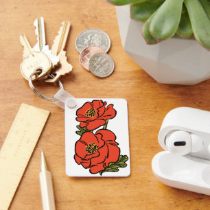 Oude Meester van Oz Rode Klaprozen in Bloei Lente Sleutelhanger