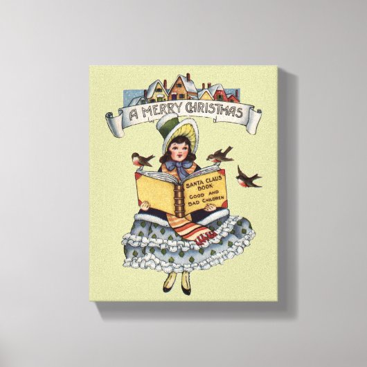 Oude Meisje en Kerstman Boek Canvas Afdruk (Voorkant)