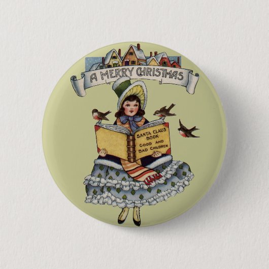 Oude Meisje en Kerstman Boek Ronde Button 5,7 Cm (Voorkant)