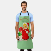 Oude meisje met konijn Kerstvakantie schort (Gedragen)