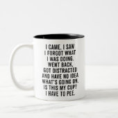 Oude mensen, ik kwam en zag dat ik vergat wat ik d tweekleurige koffiemok (Links)