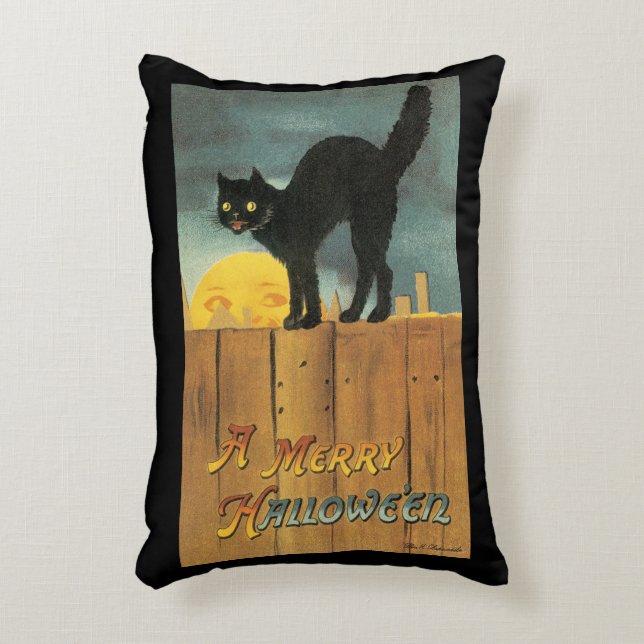 Oude Merry Halloween Kat van Ellen Clapsaddle Accent Kussen (Voorkant(Verticaal))