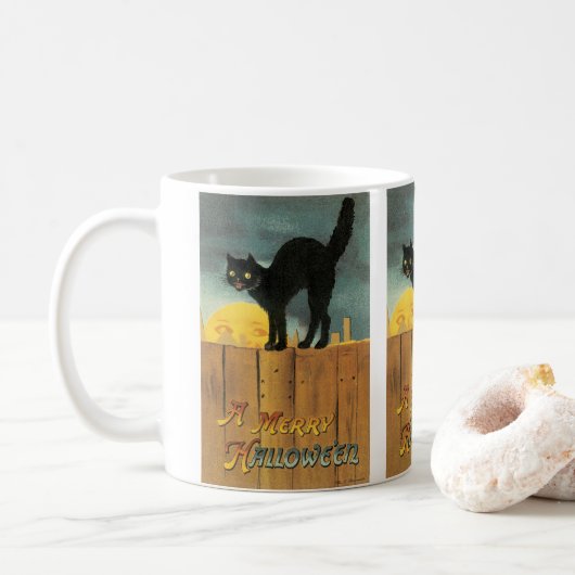 Oude Merry Halloween Kat van Ellen Clapsaddle Koffiemok (Met donut)