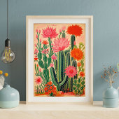 Oude Mexicaanse Cactus Poster, Kleurrijke Mexicaan Poster