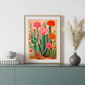 Oude Mexicaanse Cactus Poster, Kleurrijke Mexicaan Poster