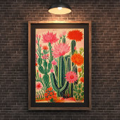 Oude Mexicaanse Cactus Poster, Kleurrijke Mexicaan Poster