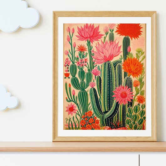 Oude Mexicaanse Cactus Poster, Kleurrijke Mexicaan Poster