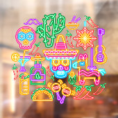 Oude Mexico Cinco de Mayo Nep Neon Licht Raamsticker (Vel 2)