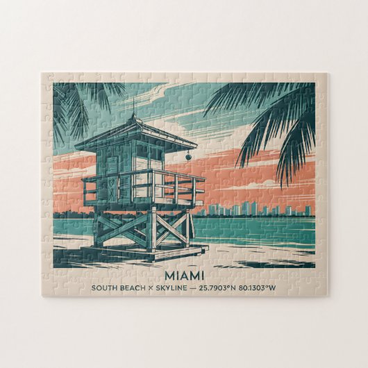 Oude Miami Florida South Beach Silhouette Reis Legpuzzel (Horizontaal)