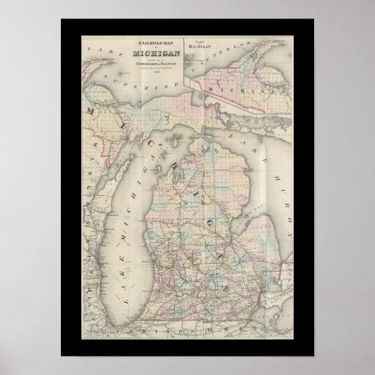 Oude Michigan kaart Poster (Voorkant)