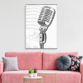 Oude microfoon in tekenfilm op houtskool canvas afdruk (Insitu (Woonkamer))