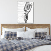 Oude microfoon in tekenfilm op houtskool canvas afdruk (Insitu (Slaapkamer))