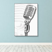 Oude microfoon in tekenfilm op houtskool canvas afdruk (Insitu (Houten vloer))