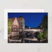 Oude middeleeuwse brug bij nacht in Neurenberg, Du Briefkaart (Voorkant / Achterkant)