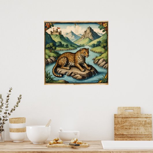 Oude middeleeuwse luipaard in de Natuur kunst Poster (Keuken)
