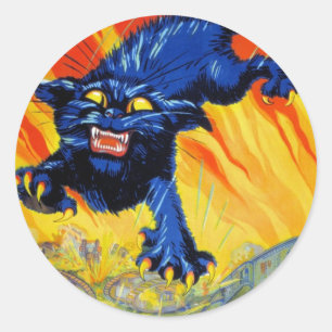 Oude militaire oorlogwerving met een wilde kat ronde sticker