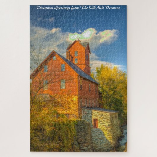 Oude Mill in Vermont.. kerstgroeten Jigzaag Pu Legpuzzel (Verticaal)