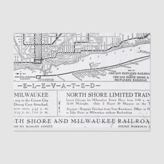 Oude Milwaukee-spoorwegkaart Tissuepapier (Voorkant)