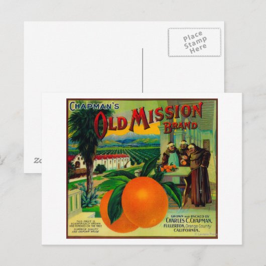 Oude Mission Oranje LabelFullerton, CA Briefkaart (Voorkant / Achterkant)