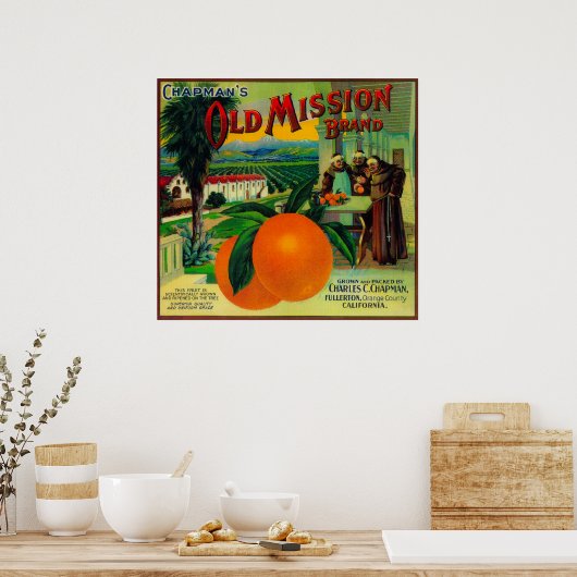 Oude Mission Oranje LabelFullerton, CA Poster (Keuken)