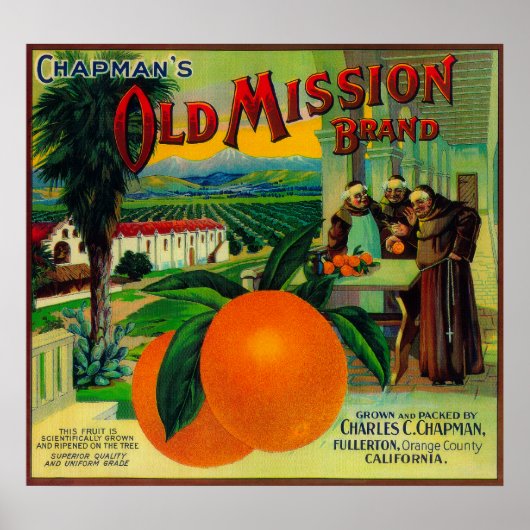 Oude Mission Oranje LabelFullerton, CA Poster (Voorkant)