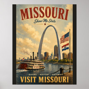 Oude Missouri-reisposter met Gateway Arch a Poster