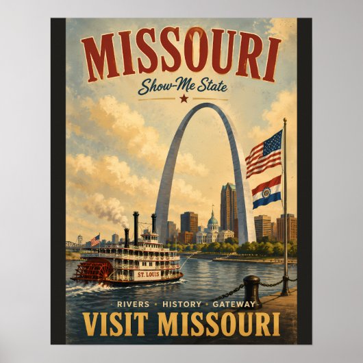 Oude Missouri-reisposter met Gateway Arch a Poster (Voorkant)