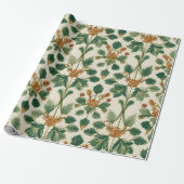 Oude Mistletoe Botanische Kerstpatroon Cadeaupapier (Uitgerold)