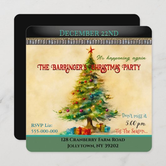 Oude Mode Boom Koele Kerstmis Party Uitnodiging (Voorkant / Achterkant)