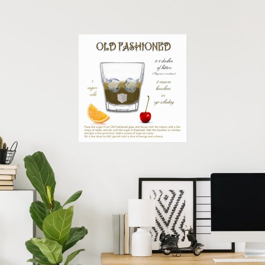 Oude mode- Cocktail Recipe Poster (Thuiskantoor)