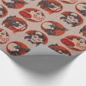 Oude mode Halloween Faux Cross-Stitch Paper Cadeaupapier (Hoek)