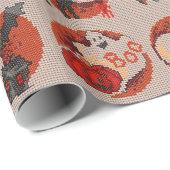 Oude mode Halloween Faux Cross-Stitch Paper Cadeaupapier (Rol Hoek)