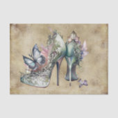 Oude Mode Hoge Hakken met Bloemvlinder Motief Tissuepapier (Voorkant)