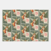 Oude Mode Kerst Briefkaarten Geboorte Engelen 3 Inpakpapier Vel (Voorkant 3)