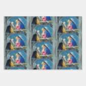 Oude Mode Kerst Briefkaarten Geboorte Engelen 3 Inpakpapier Vel (Voorkant)